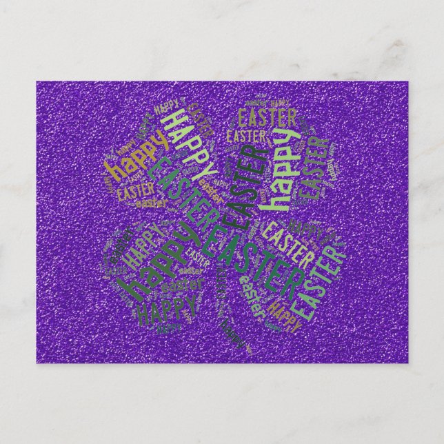 Happy Easter Four-Leaf Clover Glitter Purple Green Holiday Postcard (Front)