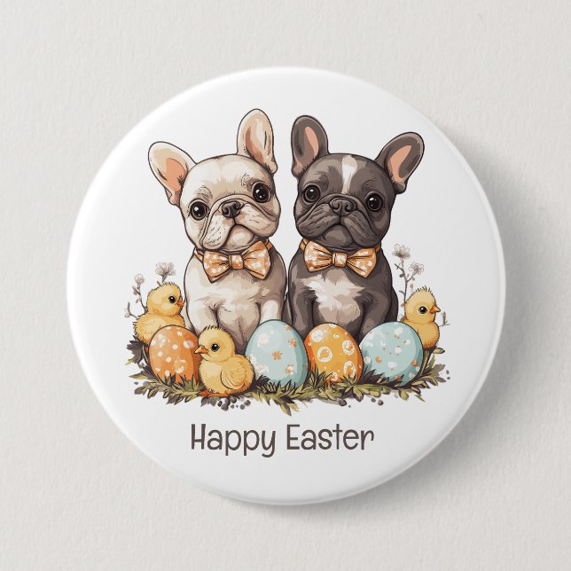 Happy Easter French Bulldogs 3 Inch Round Button (Front)