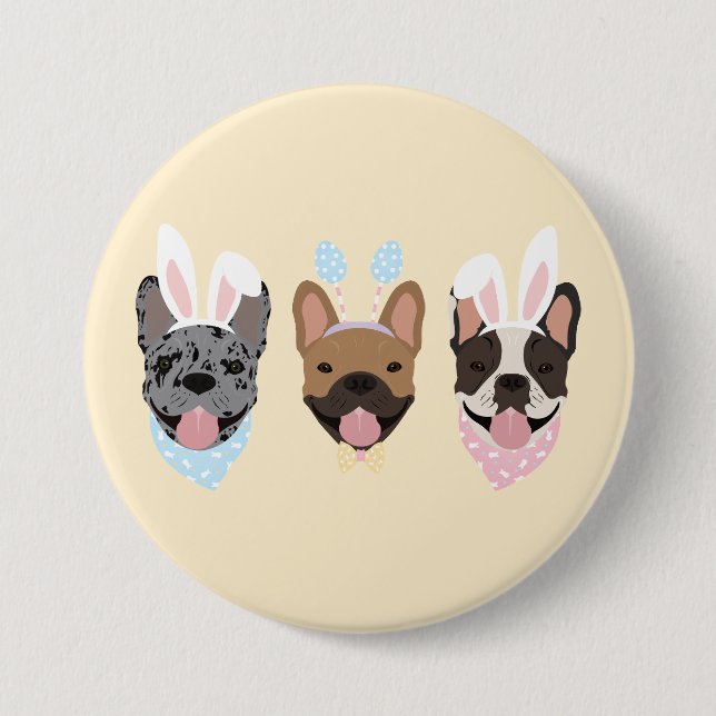 Happy Easter French Bulldogs 3 Inch Round Button (Front)