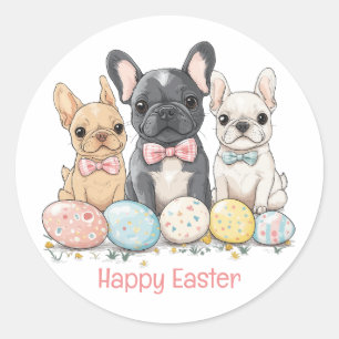Happy Easter French Bulldogs Classic Round Sticker