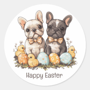 Happy Easter French Bulldogs Classic Round Sticker