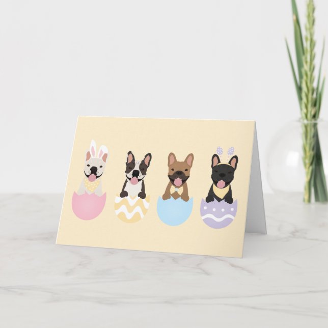 Happy Easter French Bulldogs Holiday Card (Front)