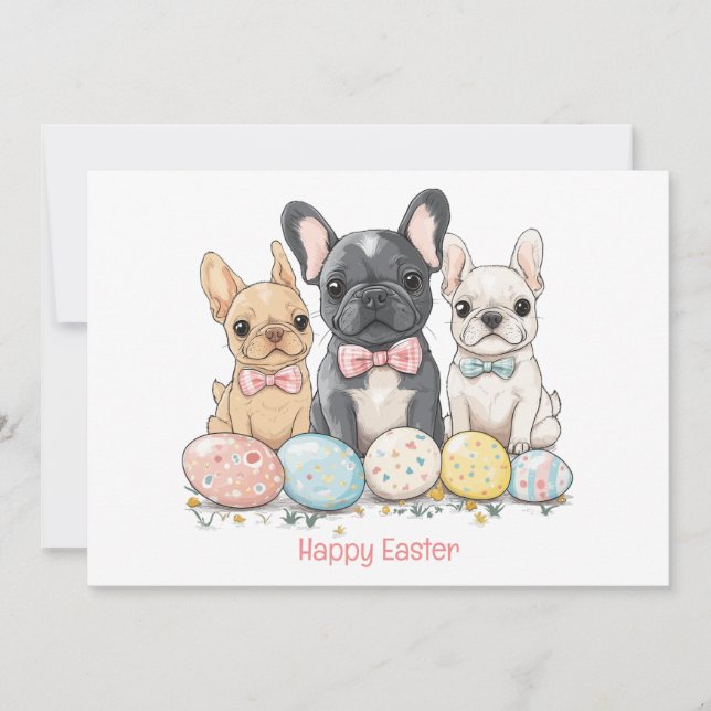 Happy Easter French Bulldogs Holiday Card (Front)