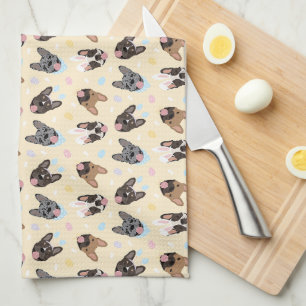 Happy Easter French Bulldogs Kitchen Towel