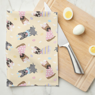 Happy Easter French Bulldogs Kitchen Towel