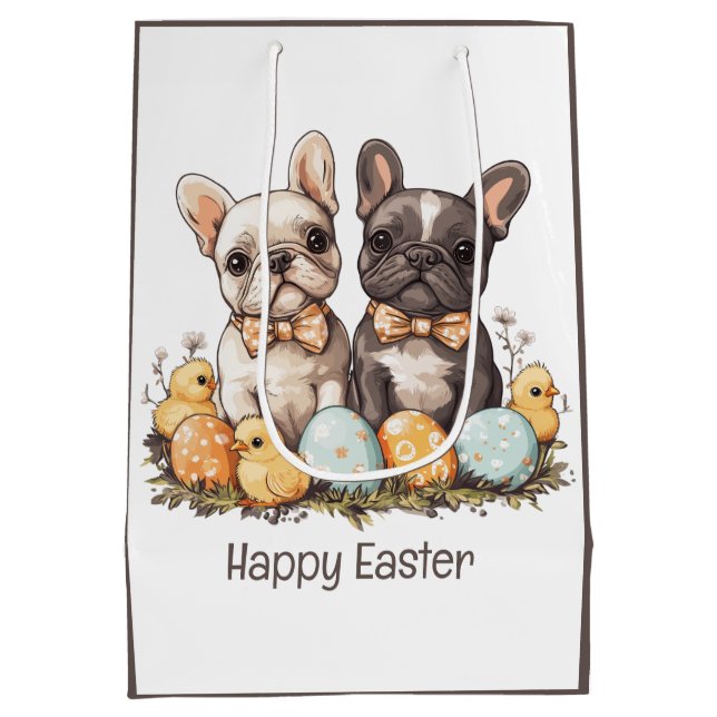 Happy Easter French Bulldogs Medium Gift Bag (Back)