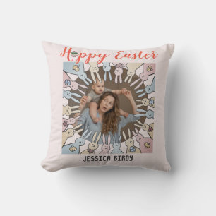Happy Easter friend,easter bunny mom & baby photo Throw Pillow