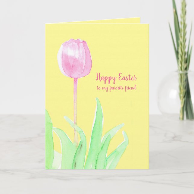 Happy Easter Friend Pink Tulip Flower Card (Front)