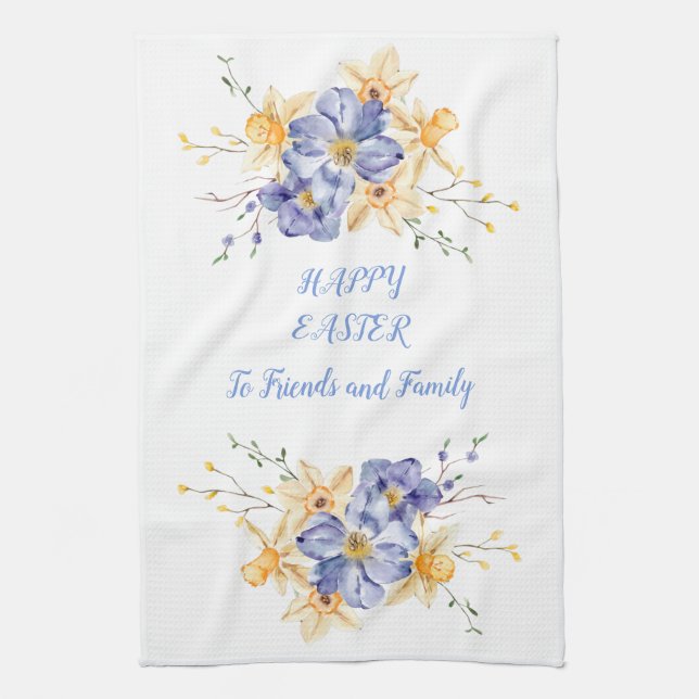 Happy Easter Friends FamilyCrocus and Daffodils Kitchen Towel (Vertical)