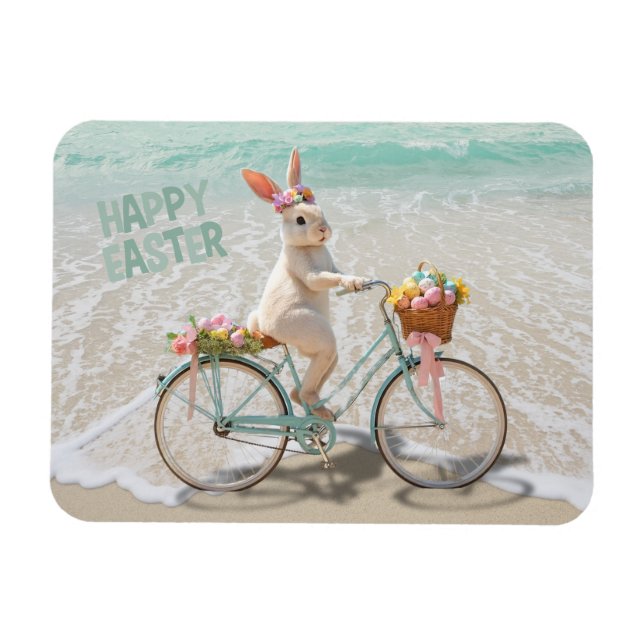 Happy Easter from Florida Bicycle Bunny on Beach Magnet (Horizontal)