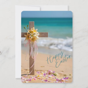 Happy Easter from Florida Cross & Lilies on Beach Holiday Card