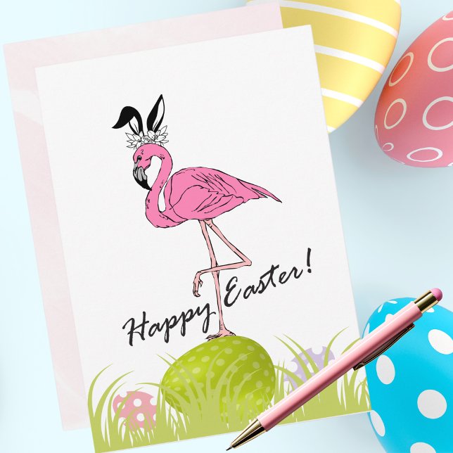 Happy Easter from Florida Flamingo Bunny Ears  Holiday Card (Creator Uploaded)
