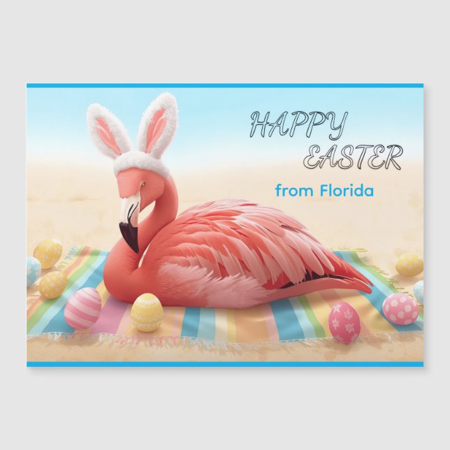 Happy Easter from Florida Flamingo Magnetic Card (Front)