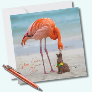 Happy Easter from Florida Flamingo on Beach Holiday Card