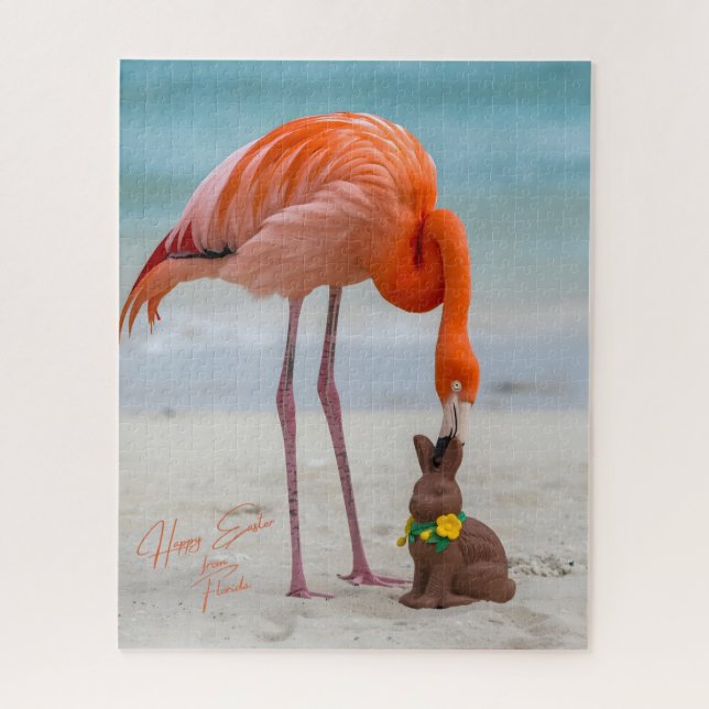Happy Easter from Florida Flamingo on Beach Jigsaw Puzzle (Vertical)