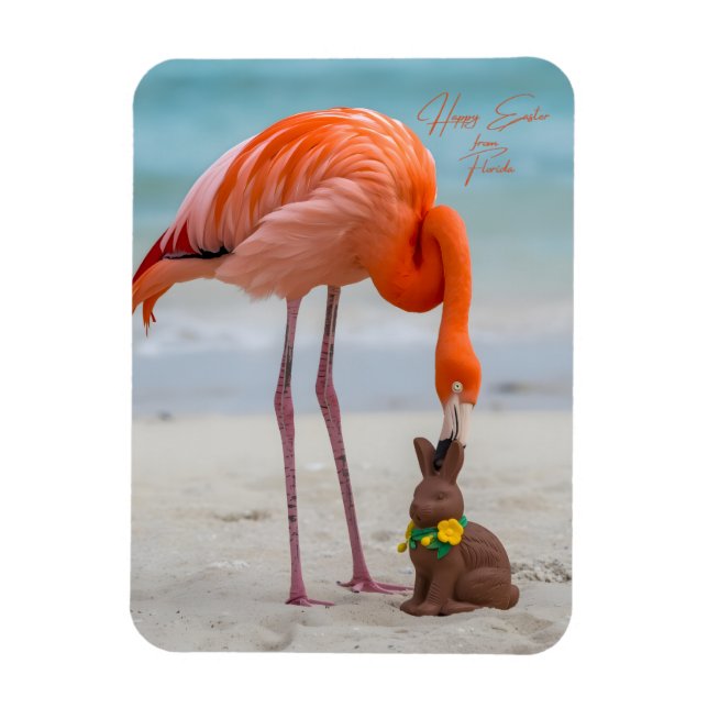Happy Easter from Florida Flamingo on Beach Magnet (Vertical)