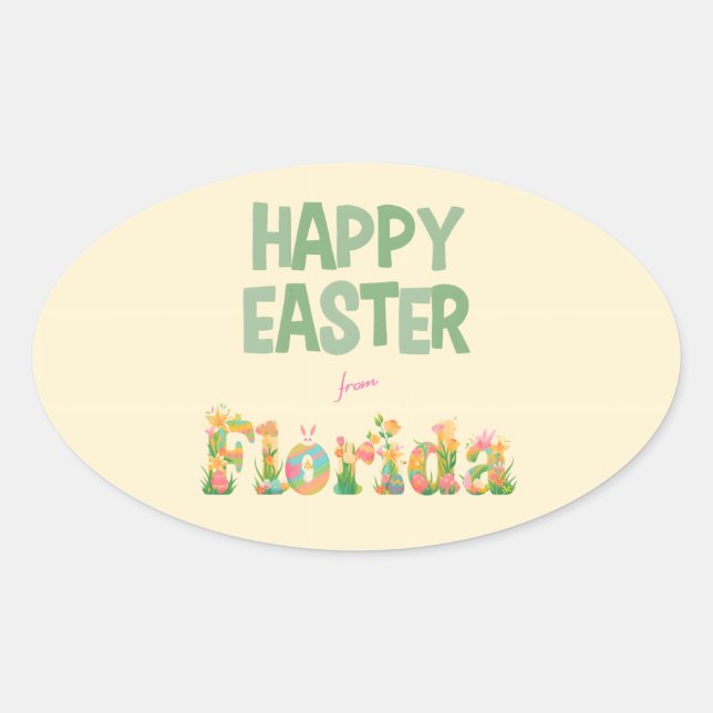 Happy Easter from Florida Pastel Flowers Oval Sticker (Front)