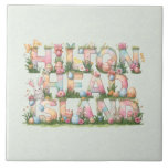 Happy Easter from Hilton Head Island Tile<br><div class="desc">Happy Easter Hilton Head Style! The design on this colorful ceramic tile features a whimsical and festive depiction of the text "Hilton Head Island" with each letter beautifully decorated for Easter! Included are pastel-colored Easter eggs, blooming spring flowers, soft ribbons, and playful bunny motifs. The tile/trivet is perfect for Easter...</div>