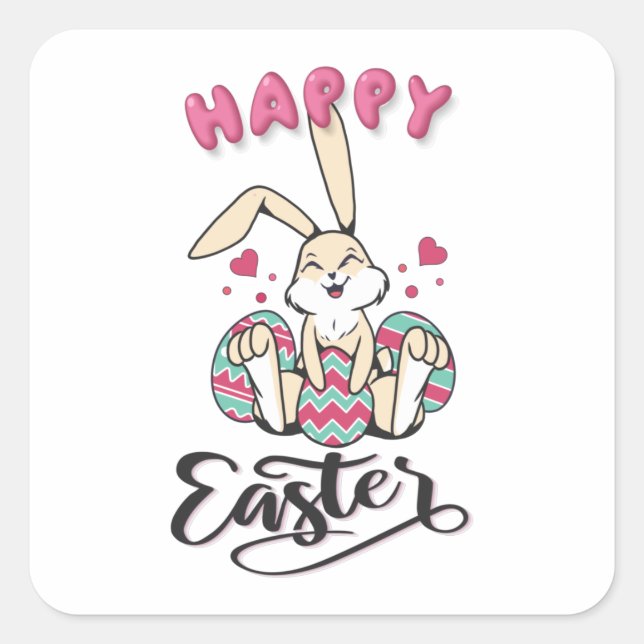 Happy Easter from lovely Easter Bunny Square Sticker (Front)