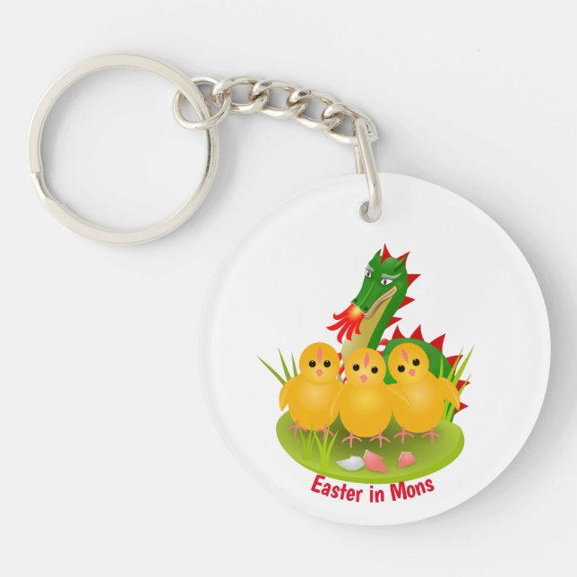 Happy Easter from three chicks and Dragon of Mons Keychain (Front)