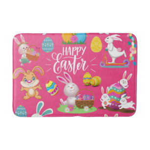 Happy Easter ,Funny Bunny Wishes And Colorful     Bath Mat