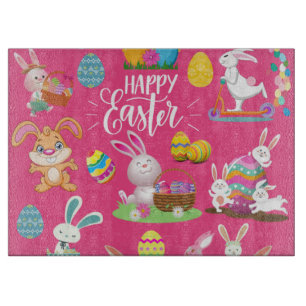 Happy Easter ,Funny Bunny Wishes And Colorful Cutting Board