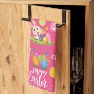 Happy Easter ,Funny Bunny Wishes And Colorful     Kitchen Towel