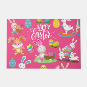 Happy Easter ,Funny Bunny Wishes And Colourful    Doormat