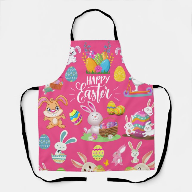 Happy Easter ,Funny Bunny Wishes And Colourful Egg Apron (Front)