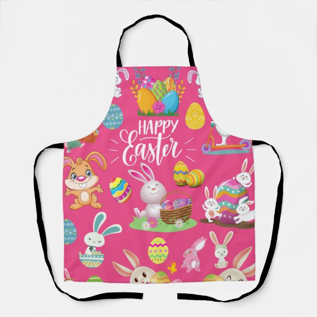 Happy Easter ,Funny Bunny Wishes And Colourful Egg Apron (Front)