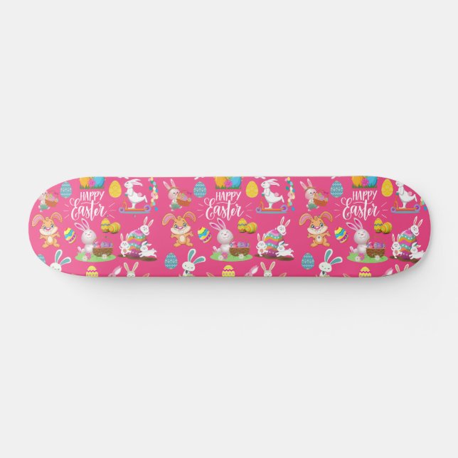 Happy Easter ,Funny Bunny Wishes And Colourful Egg Skateboard (Horz)