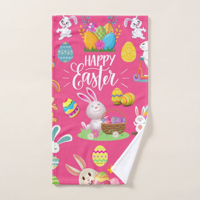 Happy Easter ,Funny Bunny Wishes And Colourful  Hand Towel (Hand Towel)
