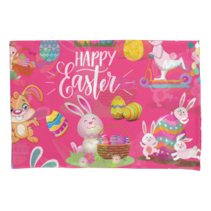 Happy Easter ,Funny Bunny Wishes And Colourful Pillowcase