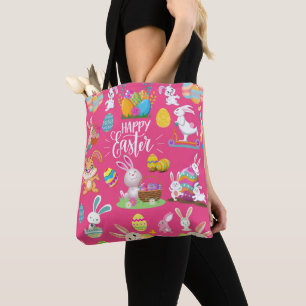 Happy Easter ,Funny Bunny Wishes And Colourful Tote Bag