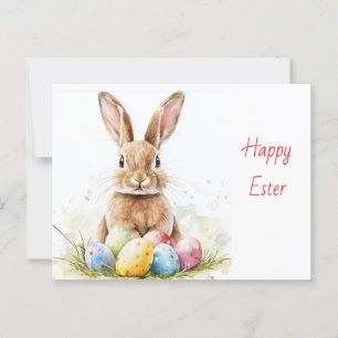 Happy Easter – Funny Bunny with Egg Delight Postcard