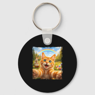 Happy Easter Funny Cat Selfie With Easter Bunny Ki Keychain