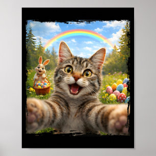 Happy Easter Funny Cat Selfie With Easter Bunny Ki Poster