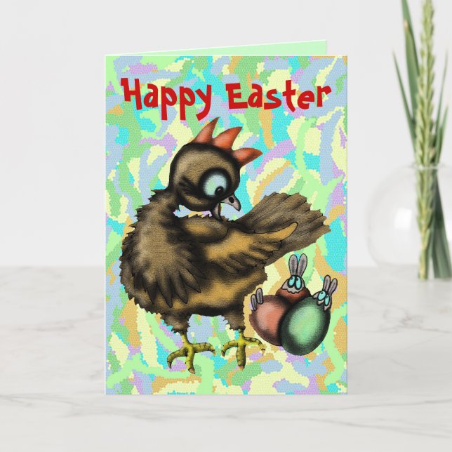 Happy Easter funny chick and bunnies card (Front)