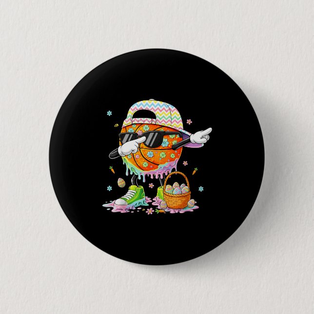 Happy easter funny easter bunny basketball men boy 2 inch round button (Front)