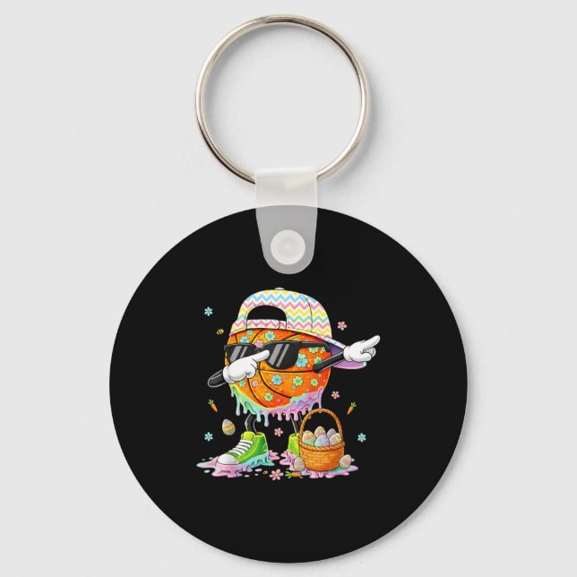 Happy easter funny easter bunny basketball men boy keychain (Front)