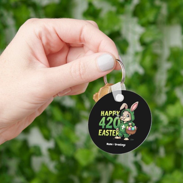  Happy Easter Funny Easter Bunny Design Weed Lover Keychain (Hand)