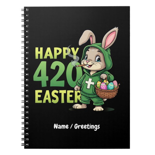  Happy Easter Funny Easter Bunny Design Weed Lover Notebook (Front)