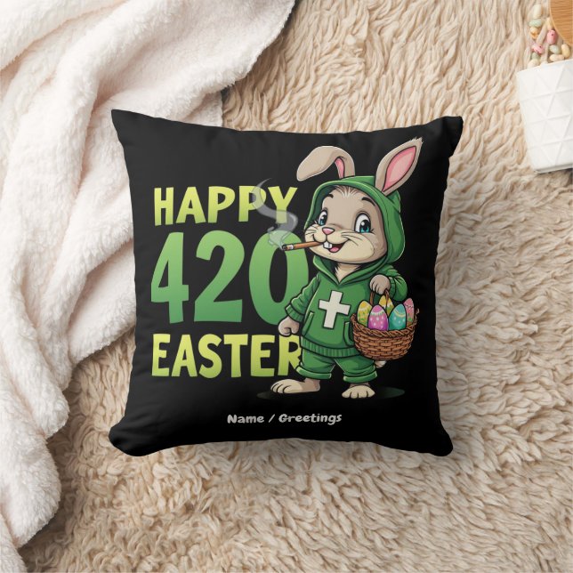  Happy Easter Funny Easter Bunny Design Weed Lover Throw Pillow (Blanket)