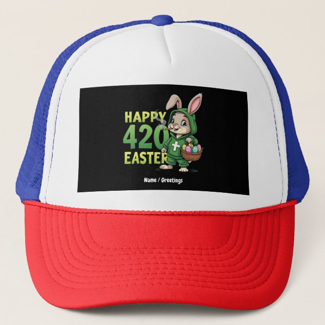  Happy Easter Funny Easter Bunny Design Weed Lover Trucker Hat (Front)