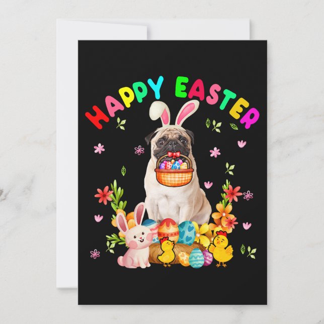 Happy Easter Funny Easter Day Pug Bunny Eggs Lover Invitation (Front)