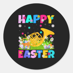 Happy easter funny floral french horn easter sunda classic round sticker