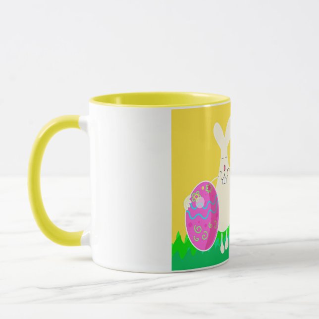 happy easter - funny hare with eggs mug (Left)