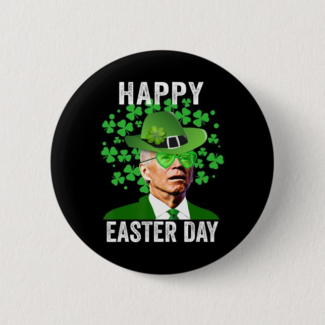 Happy Easter Funny Joe Biden Heart Gles St Patrick 2 Inch Round Button (Front)