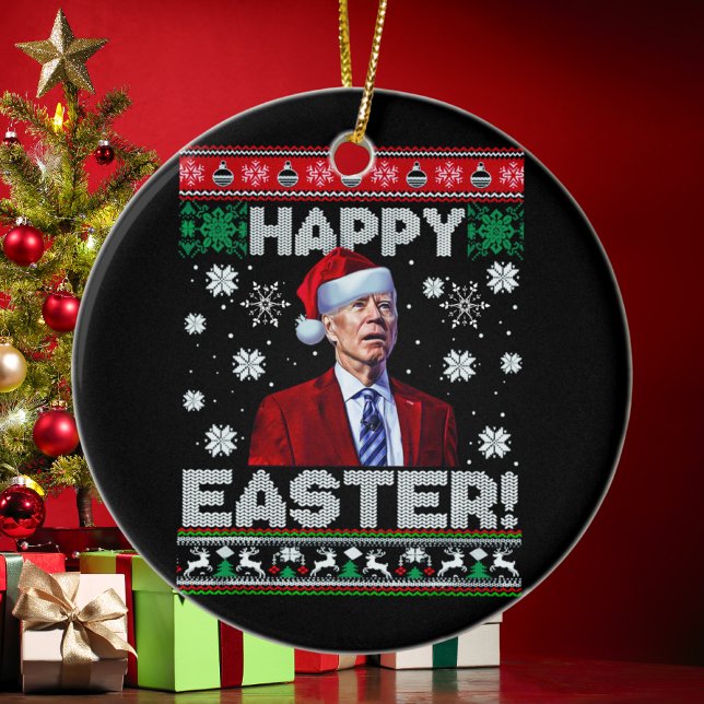 Happy Easter Funny Joe Biden Santa Christmas Ceramic Ornament (Creator Uploaded)