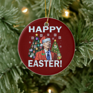 Happy Easter Funny Joe Biden Santa Christmas Ceramic Ornament